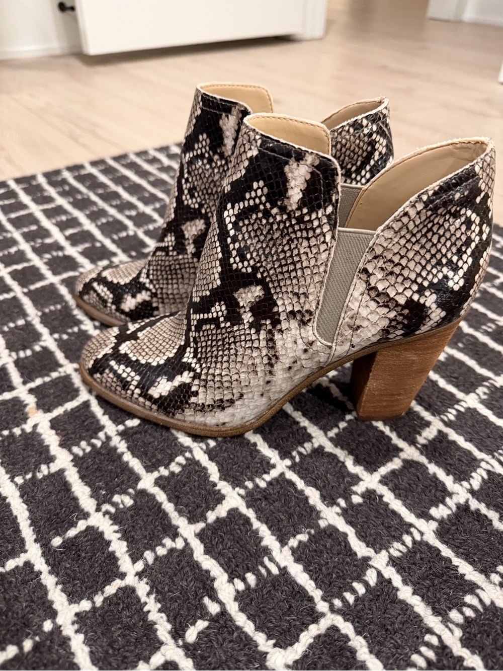 Vince Camuto Snake-Print Ankle Booties in Black & Cream